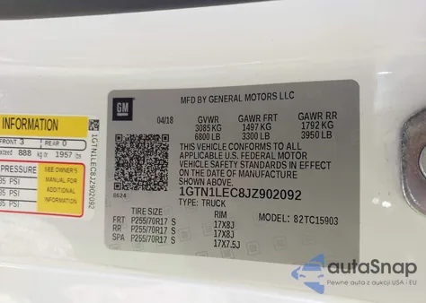 2018 GMC Sierra 1500 z USA, uszkodzony, nr VIN 1GTN1LEC8JZ902092